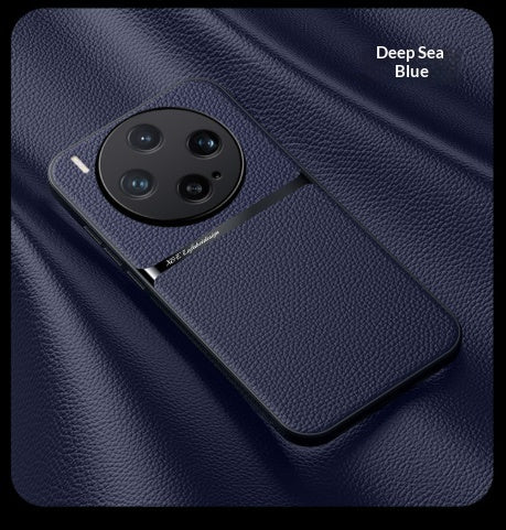 Light Luxury Leather-Grain Magnetic Car Mount Lens-Cover Full-Body Drop-Resistant Protective Case