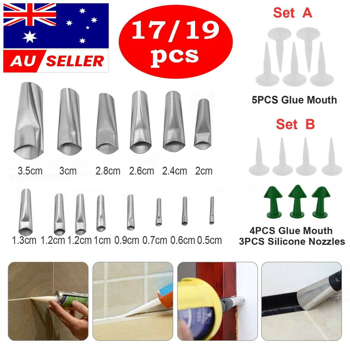 17 Caulking Finisher Caulk Nozzle Applicator Sealant Finishing Scraper Tools--19pcs