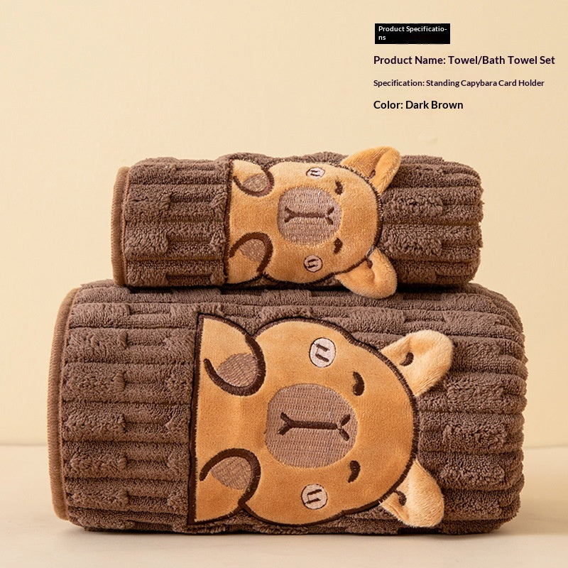 Towel And Bath Towel Set For Home Use Featuring Cartoon Designs And Soft Coral Fleece