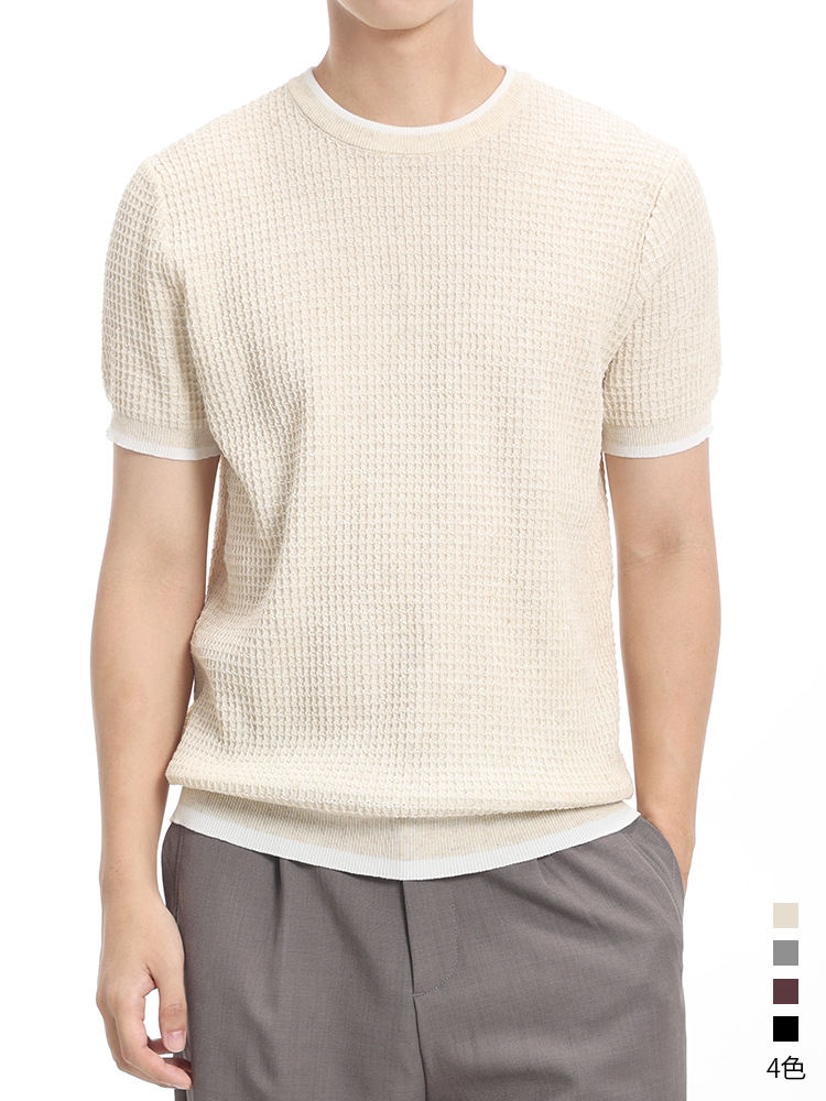 Men's Ice Silk Knitted Short-Sleeve T-Shirt In Old Money Style, Luxury Premium Crew Neck Casual Paul Polo Shirt For Men