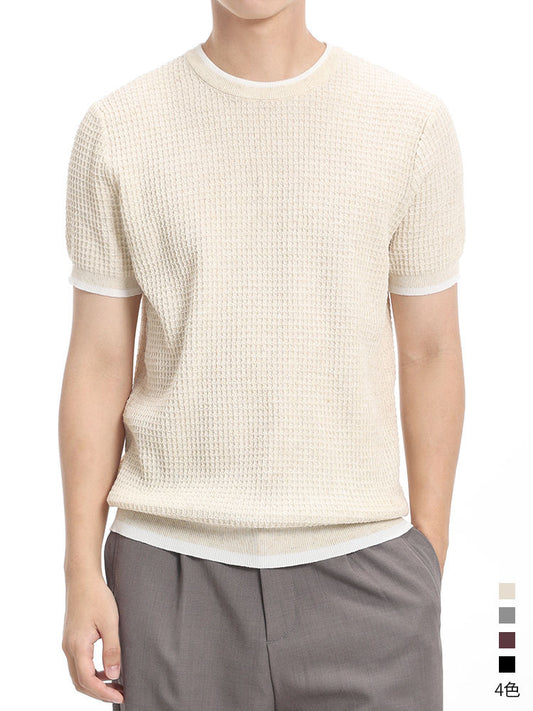 Men's Ice Silk Knitted Short-Sleeve T-Shirt In Old Money Style, Luxury Premium Crew Neck Casual Paul Polo Shirt For Men