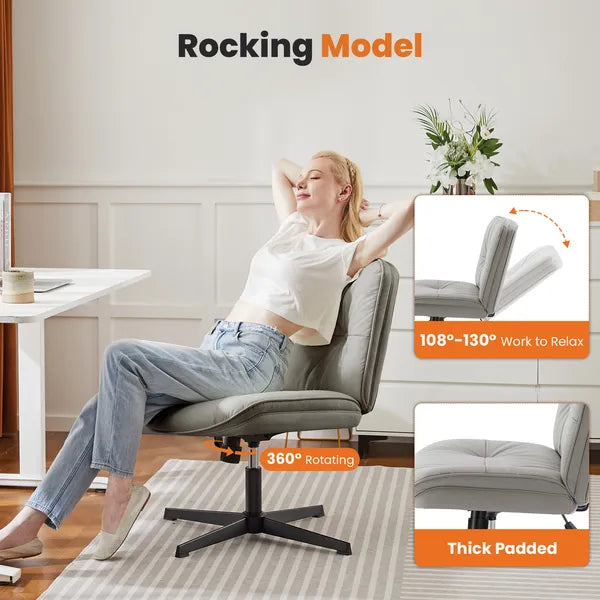 Criss Cross Legged Chair, Armless Office Desk Wide Seat No Wheels, Swivel Height Adjustable Comfy