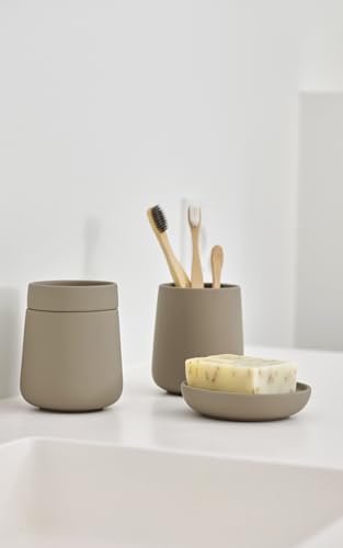 Zone Denmark Nova One Ceramic Storage Box with Lid for Bathroom Utensils Such as Cotton Pads & Cotton Buds Diameter 3.3", ...