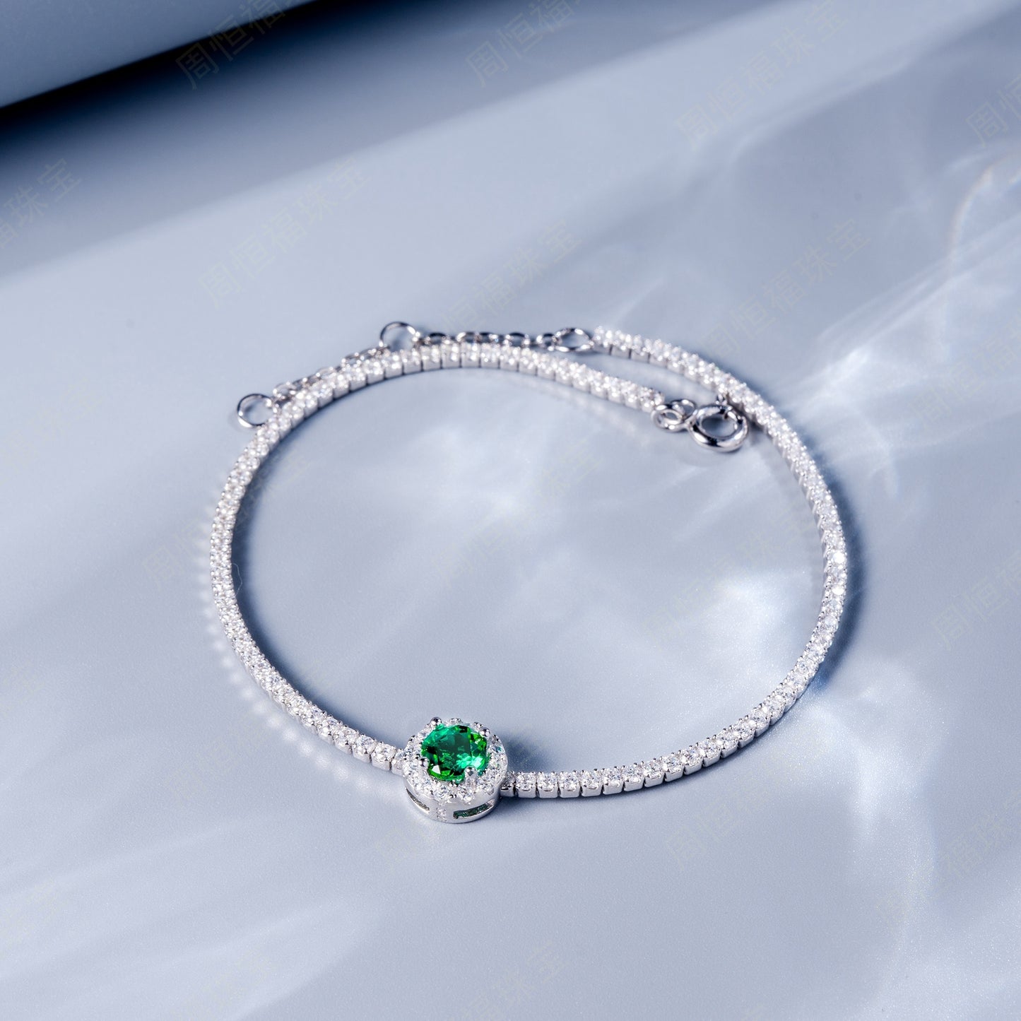 S925 Sterling Silver Tennis Bracelet, 6.5mm Lab-Grown Ruby Sapphire Emerald Halo Adjustable Chain, Platinum Plated 3.5g Women's Jewelry Gift Box