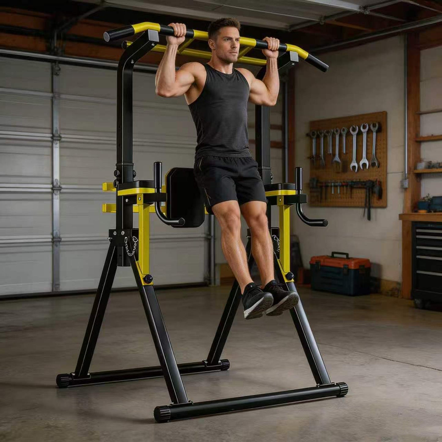 Power Tower Pull Up Bar Station, 10-Level Adjustable Height Dip Station, Heavy-duty Frame Structure,Multi-Functional Home Gym Strength Training Equipment