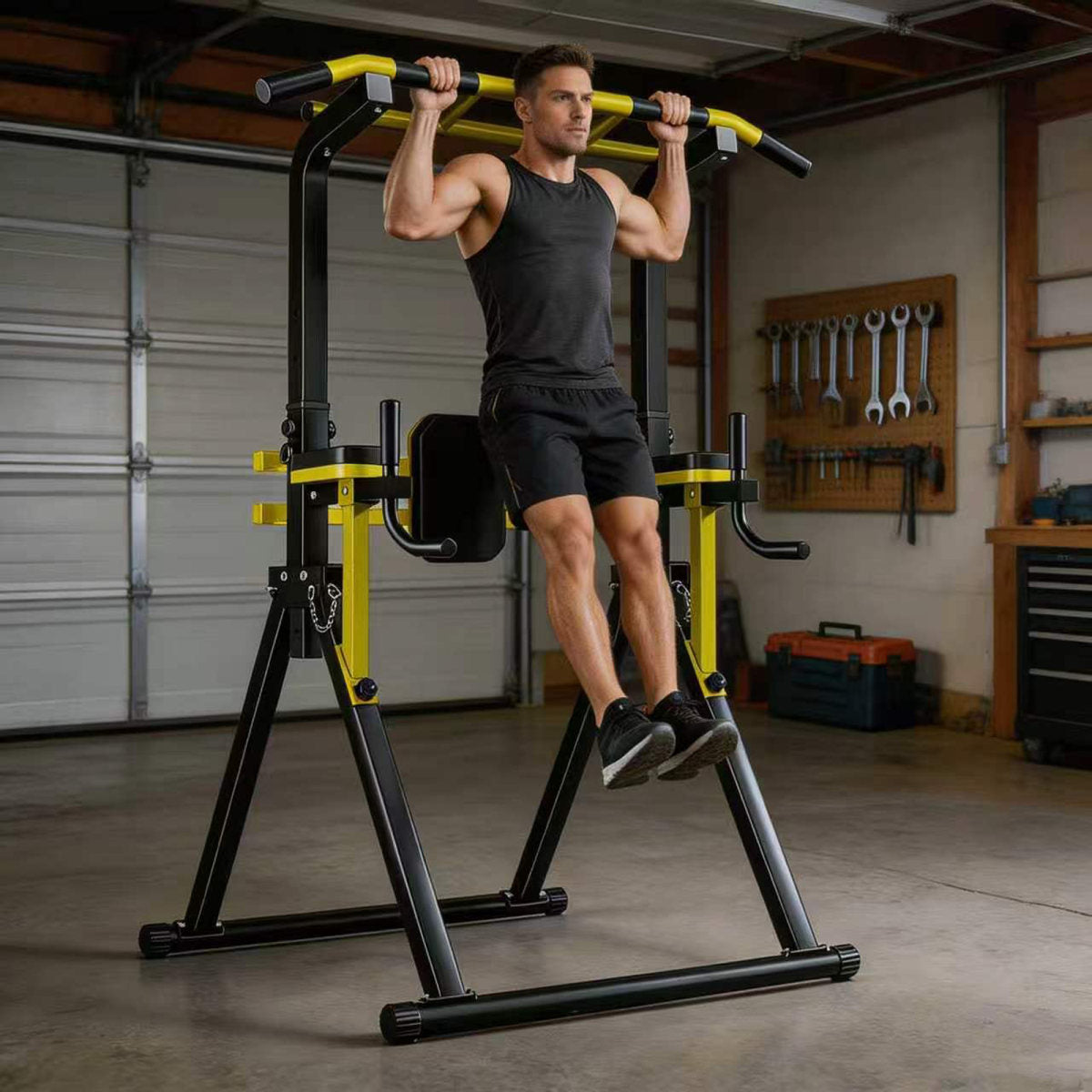 Power Tower Pull Up Bar Station, 10-Level Adjustable Height Dip Station, Heavy-duty Frame Structure,Multi-Functional Home Gym Strength Training Equipment