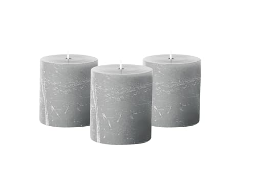 Simply Soson Grey Rustic Texture Pillar Candles 3x3 inch - Set of 3 - Unscented Decorative Grey Candles, No Drip, Ideal fo...