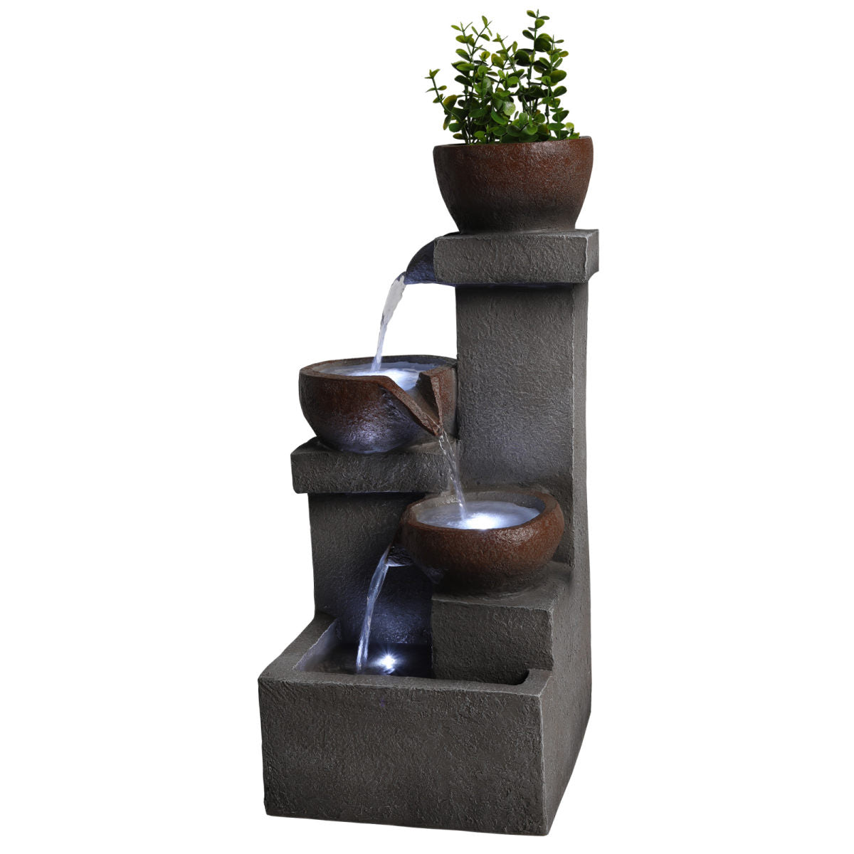 Outdoor Water Fountain Tiered Cascading Jar Waterfall Resin Garden Patio Decor With LED Lights