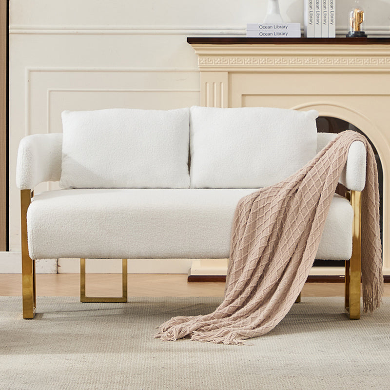 TS Modern Decorative Chair, Living Room Side Chair With Gold Metal Legs, No Wheels, Suitable For Dressing Area, Reception Room, Office,Teddy Fleece Upholstered Metal Foot Sofas  White