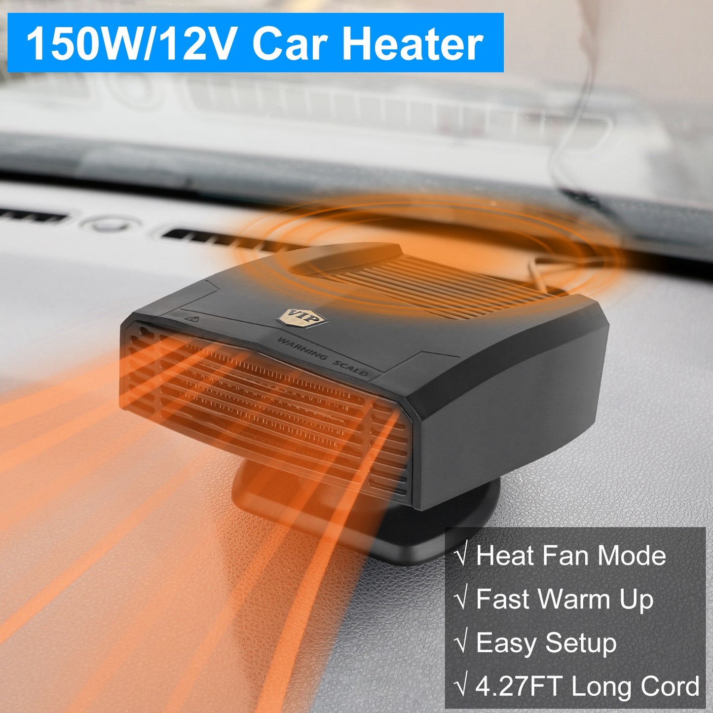 24V 180W OR 12V 150W Portable Car Heater Heating Fan 2 In 1 Defroster Defogger Demister Windshield Heater Automotive Cooling Fan With 360 Degree Rotating Base