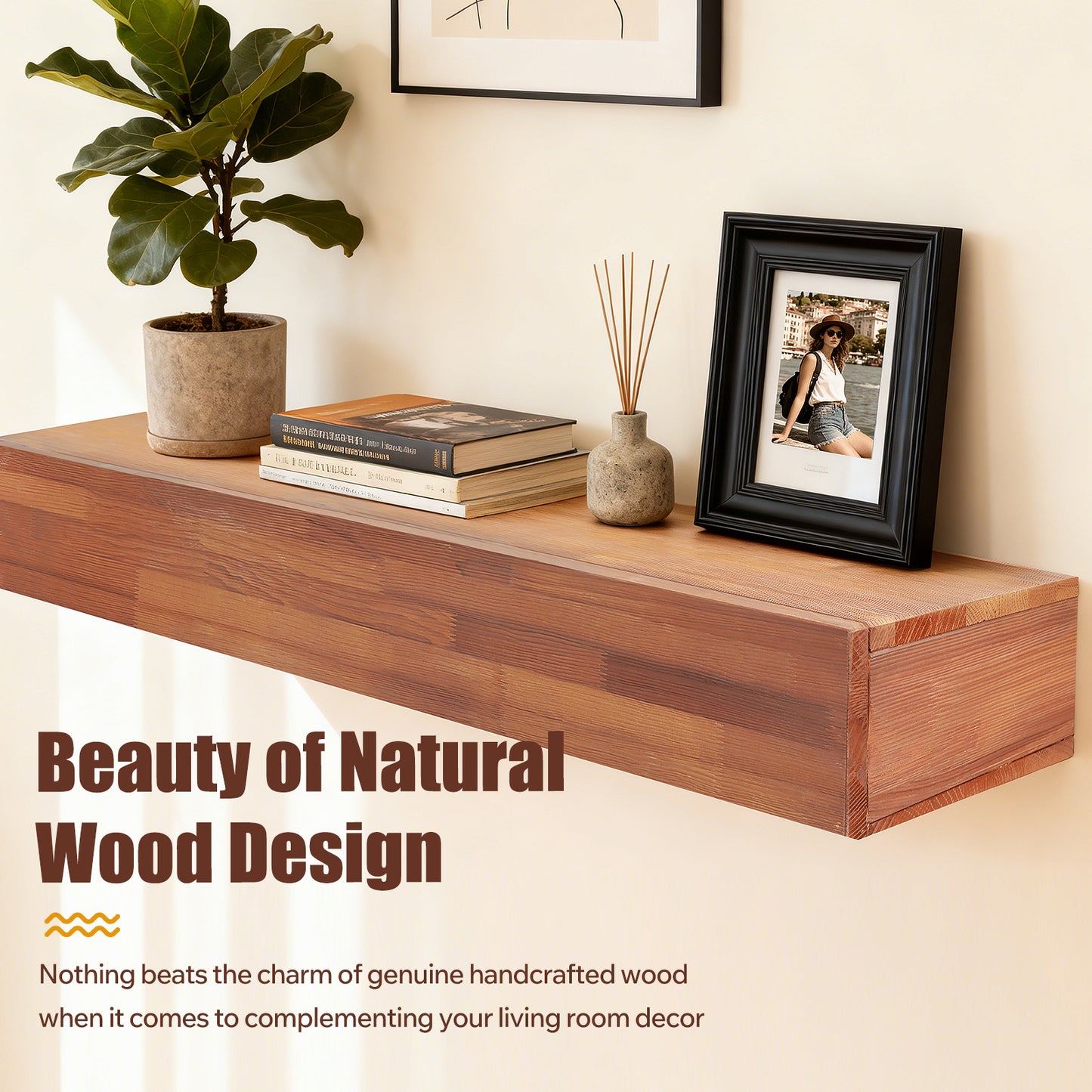60  Rustic Wood Fireplace Mantel, Wall-Mounted & Floating Shelf For Home Decor
