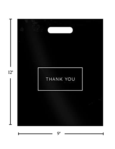 Purple Q Crafts Die Cut Plastic Shopping Bags with Thank You Logo 9" x 12" Boutique Bags with Handles 50 Pack for Merchand...