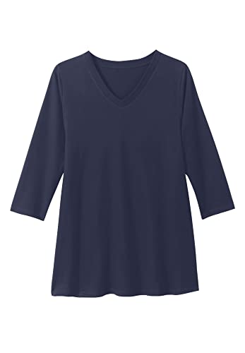 Woman Within Plus Size Perfect Three-Quarter Sleeve V-Neck Tunic