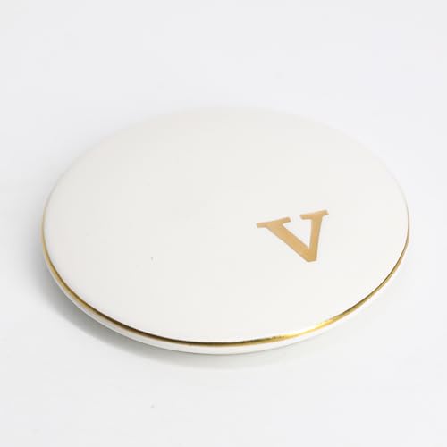 COLLECTIVE HOME - Ceramic Jewelry Box, Elegant Embossed Jewelry Holder, Trinket Organizer with Gold Monogram Lid, Storage ...