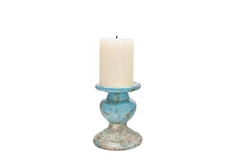 Creative Co-Op Small Distressed Blue Terracotta Pillar Candle Holder