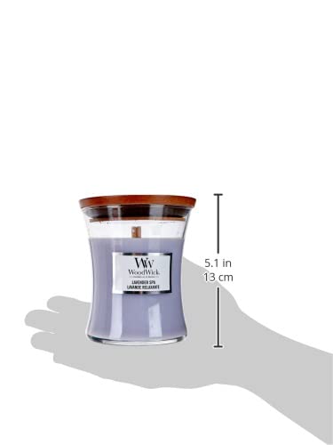 WoodWick Lavender Spa Gifts for Women and Men, 9.7 oz Medium Hourglass Candle with Crackling Wick