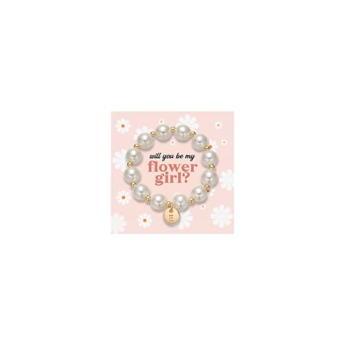 GINAZL Flower Girl Proposal Gifts, Initial A-Z Bracelet Initial Pearl Bracelets Will You Be My Flower Girl Gift
