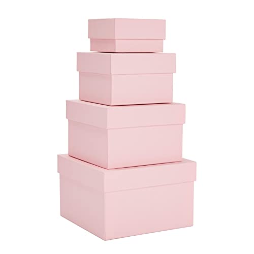 Stockroom Plus Gift Box Set - 4 Piece Assortment, Pink - Nesting & Stackable Pink Square Boxes with Lids for Weddings, Bir...