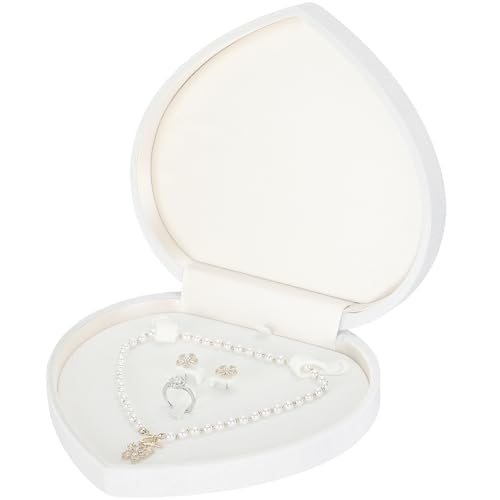 LETURE Large Jewelry Set Gift Box, Heart-Shaped Velvet Necklace Ring Earring Pearl Storage Organizer Holder Box (WHITE)