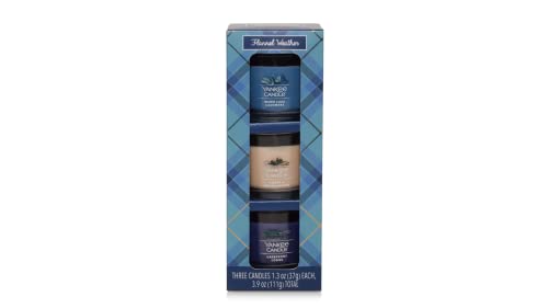 Yankee Candle Flannel Weather Gift Set 3 Mini Candles - Warm Luxe Cashmere, Amber & Sandalwood, and Lakefront Lodge