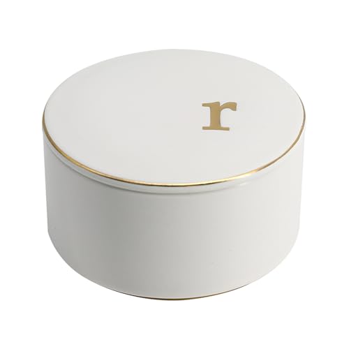 COLLECTIVE HOME - Ceramic Jewelry Box, Elegant Embossed Jewelry Holder, Trinket Organizer with Gold Monogram Lid, Storage ...