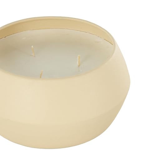 Deco 79 Metal Decorative Candle, Rose Blossom & Sandalwood Scented, Textured 30oz, 3 Wick, Aromatherapy, Beige, 6" x 6" x 3"