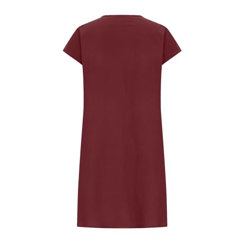 Cotton Linen Dresses for Women Casual Short Sleeve Crew Neck Floral Embroidery Dress Loose Pleated Front Midi Dress