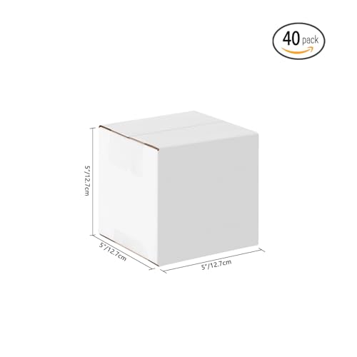 JOWLOT 5x5x5 Small Shipping Boxes Set of 40, White Corrugated Cardboard Box for Small Business for Mailing Packaging Gifts