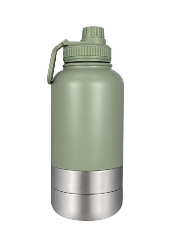 Portable Dog Water Bottle with Built-in Bowl, Leakproof Pet Travel Water Dispenser, 32oz Stainless Steel Dog Water Bottle ...