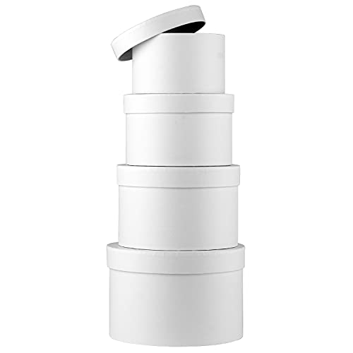 Round Gift Boxes with Lids Flower Boxes for Arrangements White Round Boxes Set of 4 Nesting Gift Boxes with Lids for Flowe...