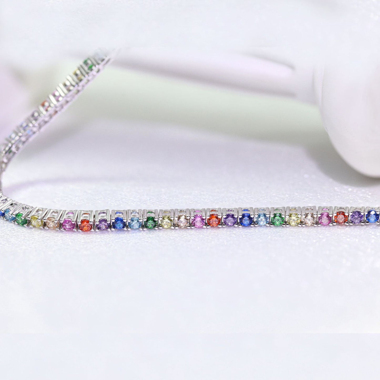 New Color-block, Single-row Inlaid Tennis Bracelet For Women Personalized 925 Silver With Colorful Zircon Stones