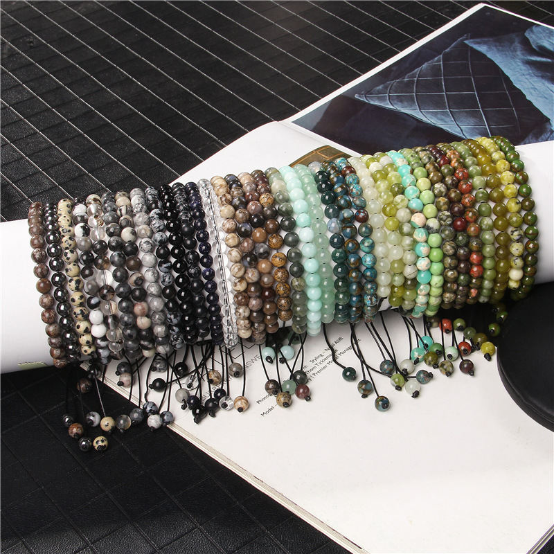 6mm Natural Stone Beads Womens Bracelet Yoga Energy Sports