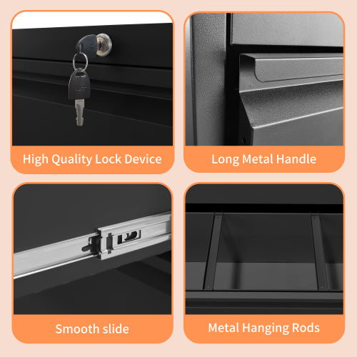 Lateral File Cabinet 2 Drawer, Black Filing Cabinet With Lock, Lockable File Cabinet For Home Office, Locking Metal File Cabinet For Legal Letter A4 F4 Size