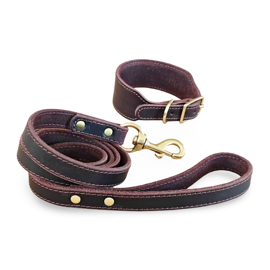 Pet Rope Dog Leash Genuine Full-grain Leather Rope Brass