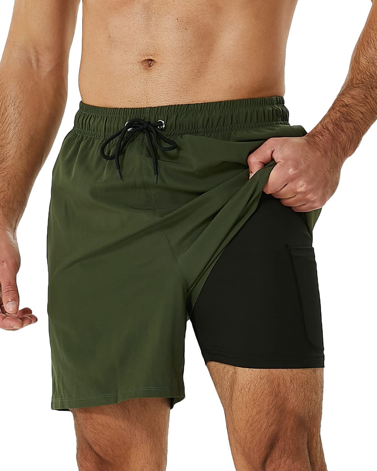 Swim Trunks With Compression Liner 2-in-1 For Casual And Fitness Use