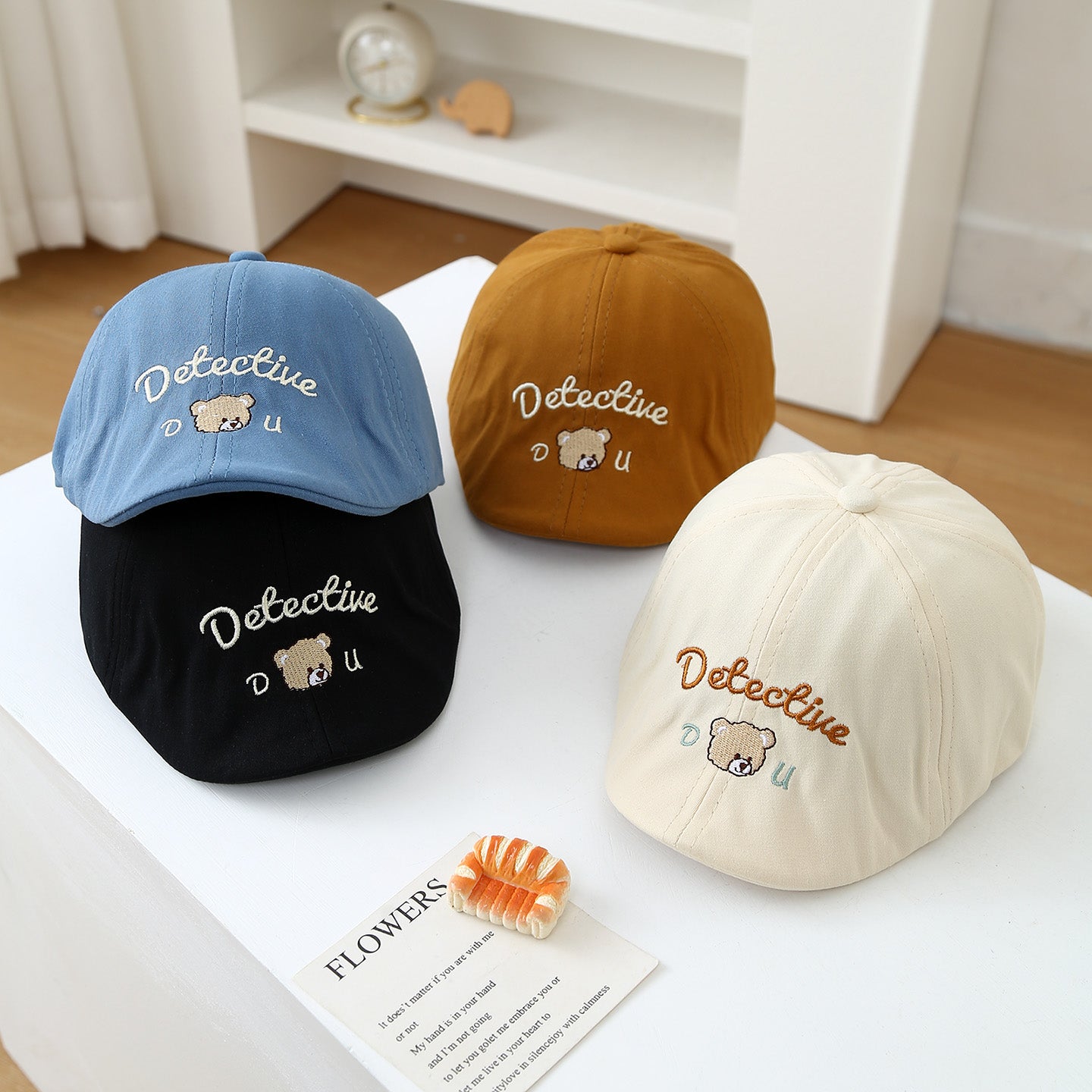 Spring And Summer Baby Outdoor Play Detective Little Bear Embroidered Children's Forward Hat Retro British Style Beret