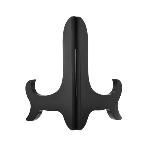 uxcell 5" Easel Plate Holder, Wooden Folding Display Stand Black for Decorative Picture Frame