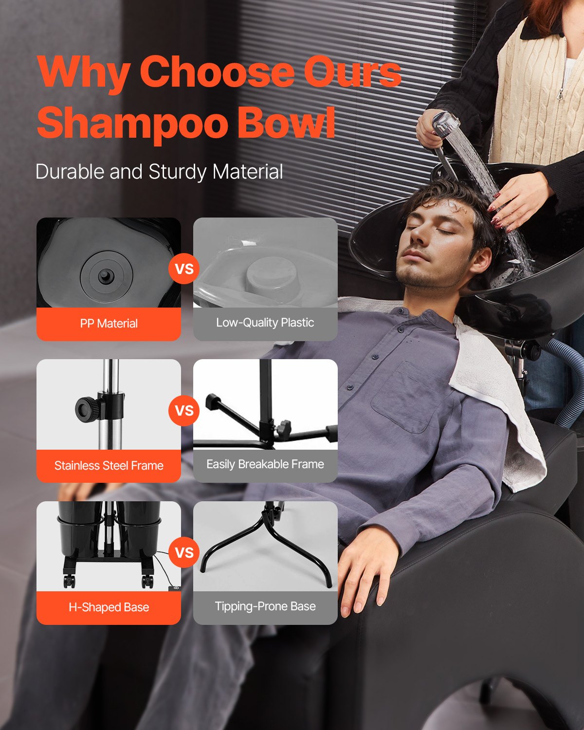 Portable Shampoo Bowl, Shampoo Sink For Washing Hair With Electric Pump, Includes 2 Buckets 2 Showerheads, Drain Hose, Height And Angle Adjustable Portable Wash Bowl For Home Salon Use, Black