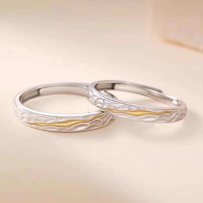 1 Pair 999 Sterling Silver Tyndall Effect Two-Tone Couple Rings, Adjustable Promise Rings, Ideal Valentine's Day Gift For Lovers