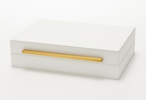 Kingflux White Wooden Keepsake Box With Faux Leather and Brushed Gold Handle, Gift and Storage Box for Vanity, Coffee Tabl...