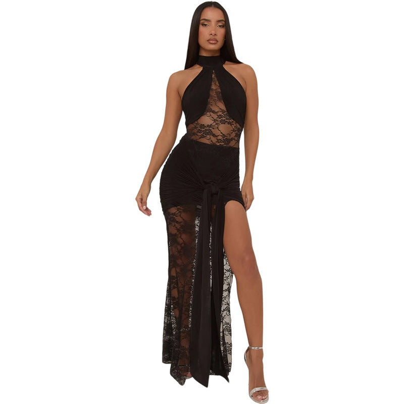 Spring New Womens Fashion Sexy Slit Lace Dress