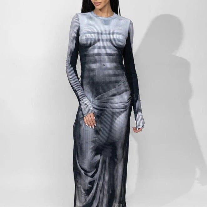 Sexy 3D Body Print Long Dress For Women