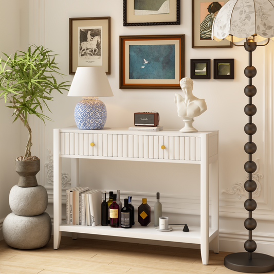 29.53" Tall Console Table with Drawers, Narrow Wood Accent Sofa Table Entryway Table with Storage Shelf for Entryway, Front Hall, Hallway, Living Room, White