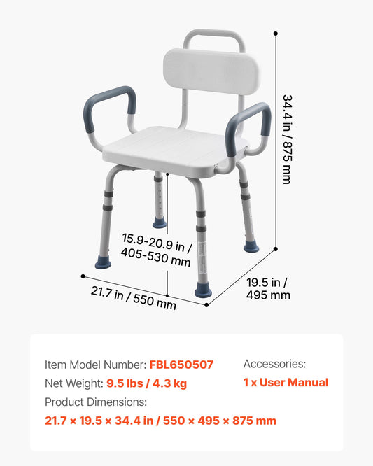 Swivel Shower Chair With Arms And Back, 400 Lbs Heavy Duty Bench Seat For Inside Shower Stall And Bathtub, Height Adjustable Bathroom Bath Tub Seat For Adults, Seniors, Elderly And Disabled