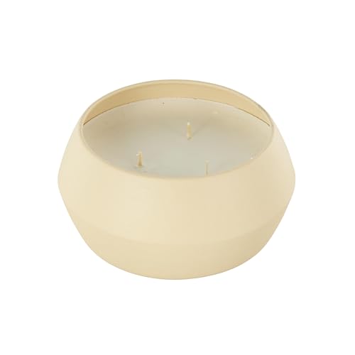 Deco 79 Metal Decorative Candle, Rose Blossom & Sandalwood Scented, Textured 30oz, 3 Wick, Aromatherapy, Beige, 6" x 6" x 3"