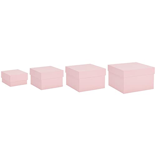 Stockroom Plus Gift Box Set - 4 Piece Assortment, Pink - Nesting & Stackable Pink Square Boxes with Lids for Weddings, Bir...