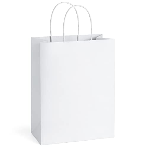 BagDream 25Pcs White Gift Bags 8x4.25x10.5 Kraft Paper for Gifts, Shopping Retail Merchandise Grocery Sacks, White Paper B...