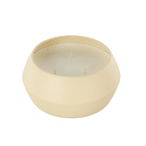 Deco 79 Metal Decorative Candle, Rose Blossom & Sandalwood Scented, Textured 30oz, 3 Wick, Aromatherapy, Beige, 6" x 6" x 3"