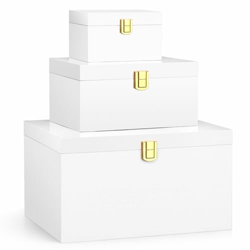 Novabright 3 Pack Memory Keepsakes Box Wooden Storage Box with a Hinged Lid Decorative Memory Treasure Chest Boxes Gift Id...