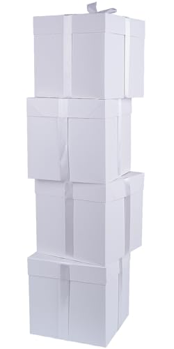 Elephant-package 8.7" Medium Birthday Gift Boxes with Lid and Ribbon, Square Gift Boxes - 4 Pcs (White), Bridal Showers, W...